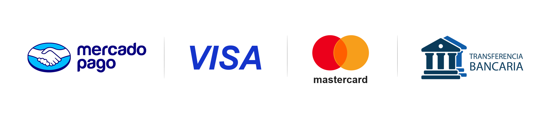 Medios de pago: Mercado Pago, Visa, Mastercard y transferencia bancaria